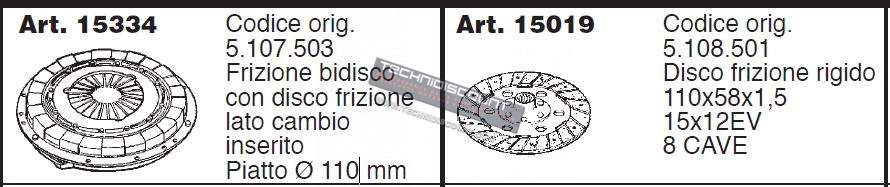 Kit Embrayage CARRARINO SERIE SUPER - CARRARO ANTONIO (Mécanisme 15334 OEM 5.107.503 - Disque 15019 OEM 5.108.501) PIVI MILANO / PITTERI VIOLINI 18864100