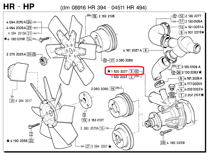 Water pump vm motori vm15202027 / vm92a/3 hr394hp - hr394hpt - hr494hp - hr494hpt - ht394h - hr394ht - hr494h - hr494ht - hr694ht - d703l - d703lt - d704l - d704lt - d706lt - hr494h (versione goldoni) [vm 15202027] ø48mm